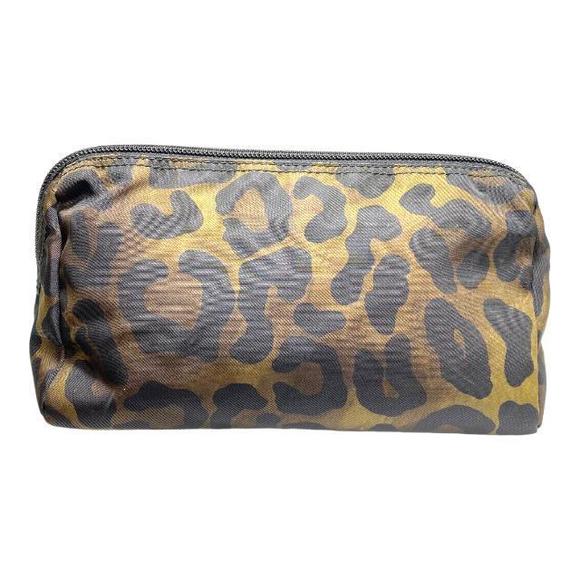 Prada Leopard Pouch Logo Triangular Brown Plate - Picture 1 of 5